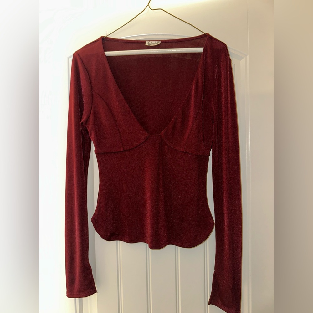 Free People Deep Red V-Neck Blouse